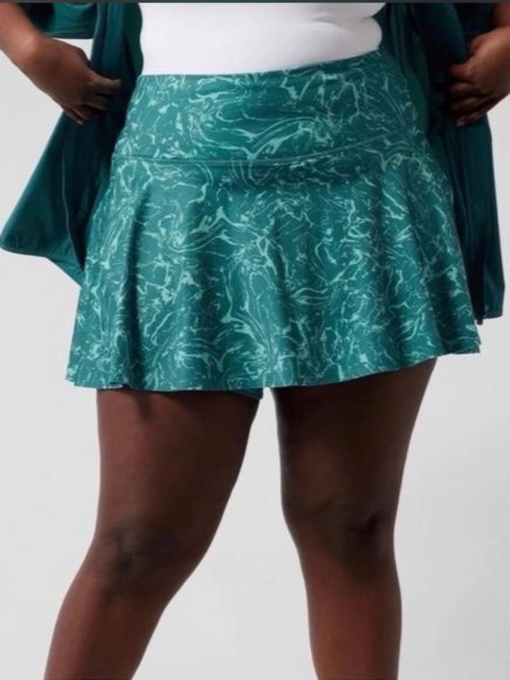 Athleta Teal Marble-Print Skater Skort.
